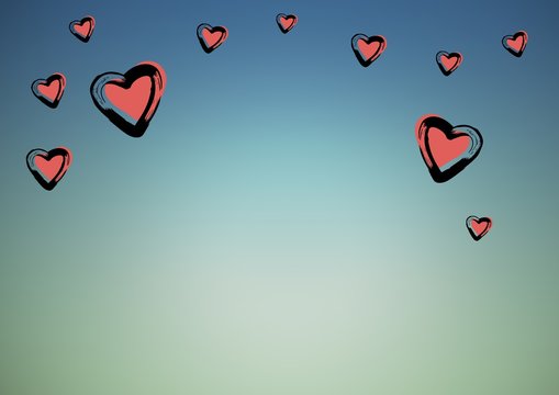 Composite image of hearts against blue green background