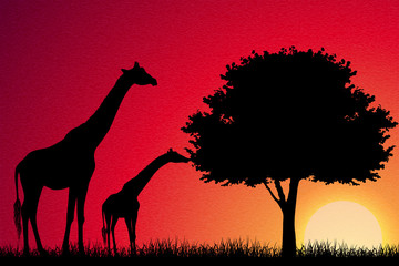 Fototapeta na wymiar Giraffes in Africa vector background