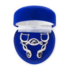 jeweler ornaments with sapphires isolated on white background