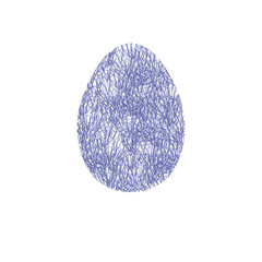 Hand drawn easter egg with doodle pattern like netting in blue. 