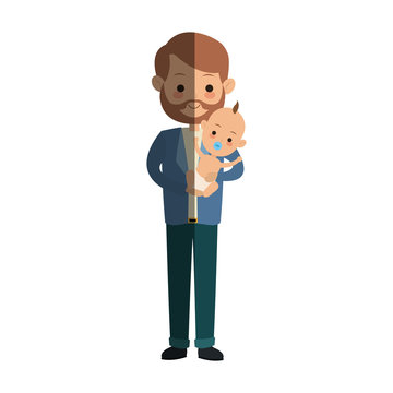 father holding a baby cartoon icon over white background. colorful design. vector illustration