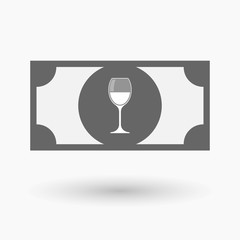 Isolated  bank note with a cup of wine