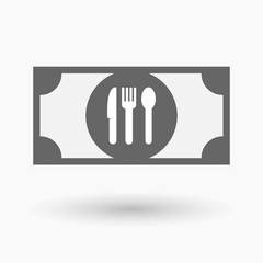 Isolated  bank note with cutlery