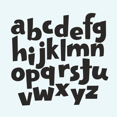 Uppercase and lowercase letters, numbers and symbols of the alphabet isolated on black background