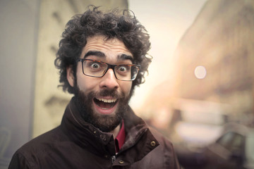 Surprised man in the city 