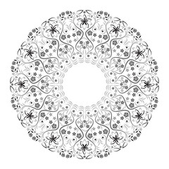 Mandala, ornate circular black pattern. 