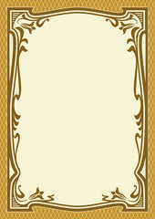 Ornate color frame, background. Art Nouveau style. A4 page proportions.