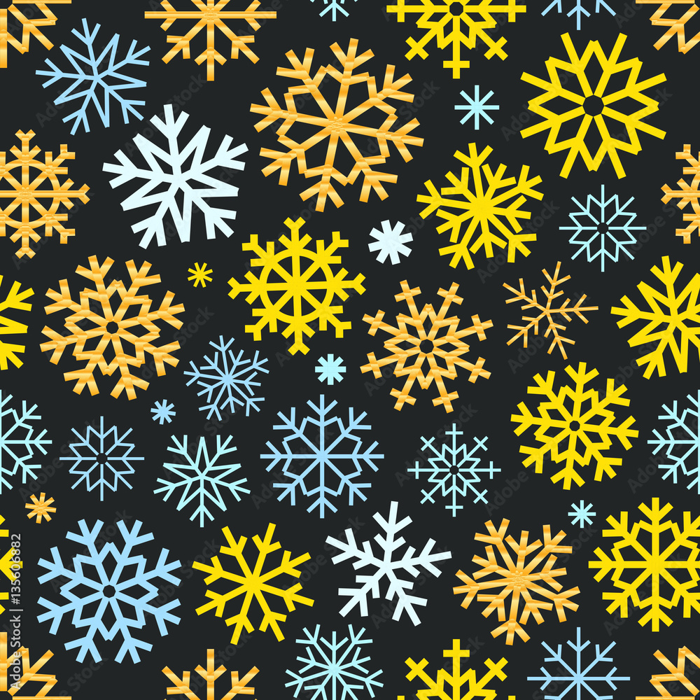 Poster Different vector snowflakes seamless pattern. Vector ice crystal