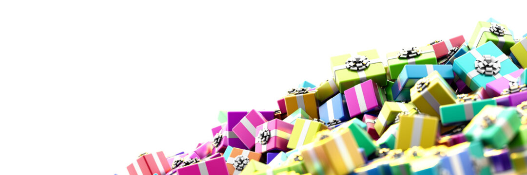 Gift boxes horizontal 3d rendering background