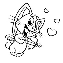 Funny cupid with bow and arrow for coloring. Illustration of a Valentine's Day. Vector outlined illustration