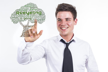 Recycling - Young businessman touching word cloud