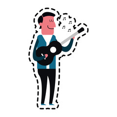 man playing a guitar over white background. colorful design. vector illustration