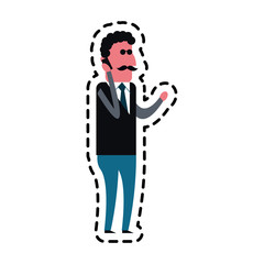 man using a smartphone cartoon icon over white background. colorful design. vector illustration
