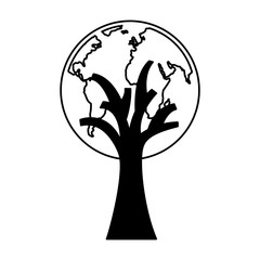 tree plant with earth planet vector illustration design