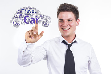 Car - Young businessman touching word cloud