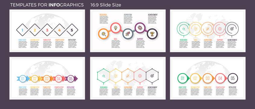 Business infographics. Presentation templates with 5 steps, options.