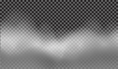 EPS 10. Fog or smoke isolated transparent special effect. White vector cloudiness, mist or smog background. Vector illustration