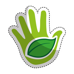hand human with leafs vector illustration design