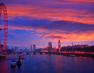 Naklejka premium London sunset skyline Bigben and Thames