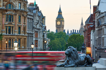 London Trafalgar Square lion and Big Ben