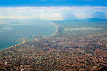 Valencia city and Albufera lake aerial Spain