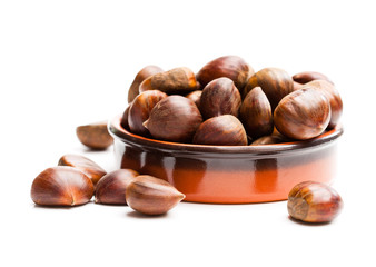 sweet  chestnut in metallic plate isolated on white background