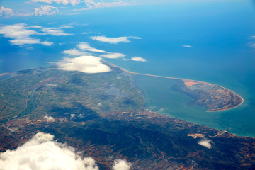 Deltebre Aerial Delta Ebro river in Tarragona