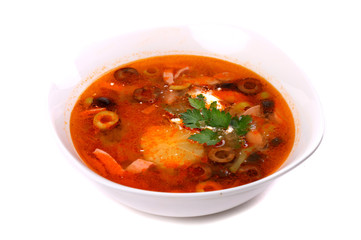 Red solyanka soup