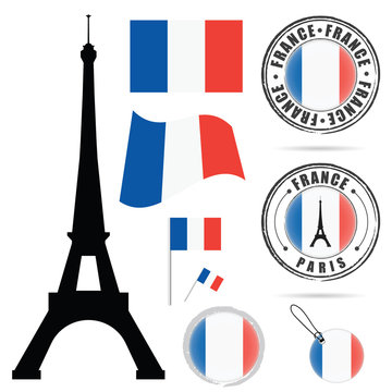 france flag set with tour eiffel design illustration in colorful