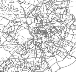Black and white scheme of the Madrid, Spain. City Plan of Madrid