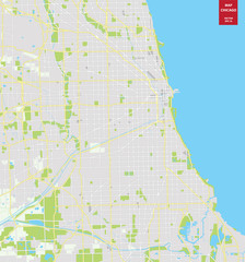 Mapa kolorów wektor z Chicago, USA. Plan miasta Chicago - 135611839