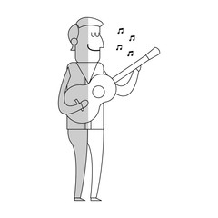 man playing a guitar icon over white background. vector illustration