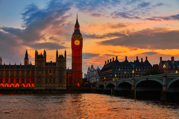 Naklejka na ściany i meble Big Ben Clock Tower London at Thames River