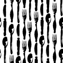 Seamless pattern of knifes, forks, spoons. Background for restaurant menu.