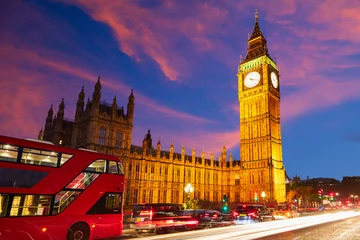Foto auf Glas Big Ben Clock Tower with London Bus © lunamarina