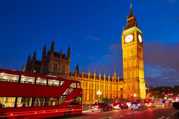 Fotobehang Big Ben Clock Tower with London Bus © lunamarina
