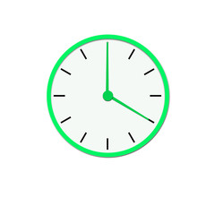 Clock icon, illustration of a flat design.  green clock  , 