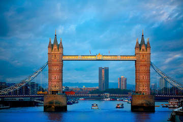 Fototapeta na wymiar London Tower Bridge sunset on Thames river