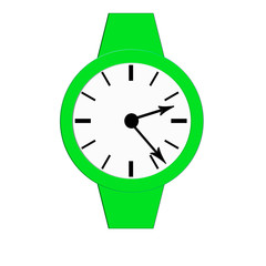 Clock icon, illustration of a flat design . green clock  , 