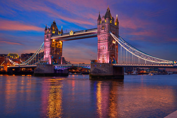 Fototapeta na wymiar London Tower Bridge sunset on Thames river