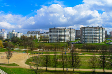 The sleeping area in the city, robin, ring road, the city of Minsk, Belarus, April, spring day,