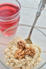 Healthy eating right.  Oatmeal with walnuts