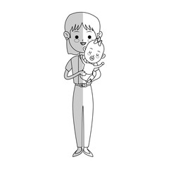 woman holding a baby over white background. vector illustration