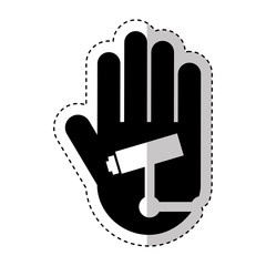 hand human with cctv camera silhouette icon vector illustration design