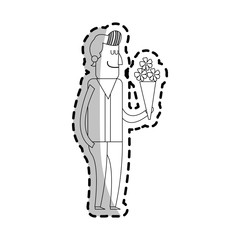 man with flowers bouquet over white background. vector illustration