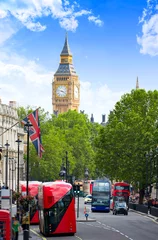 Gordijnen London Big Ben from Trafalgar Square traffic © lunamarina