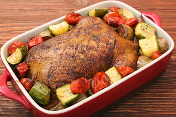Duck roast with baked vegetables