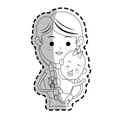 woman holding a baby cartoon icon over white background. vector illustration