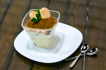 ice-cream with chocolate and mint leaf