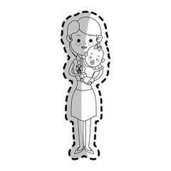 woman holding a baby cartoon icon over white background. vector illustration